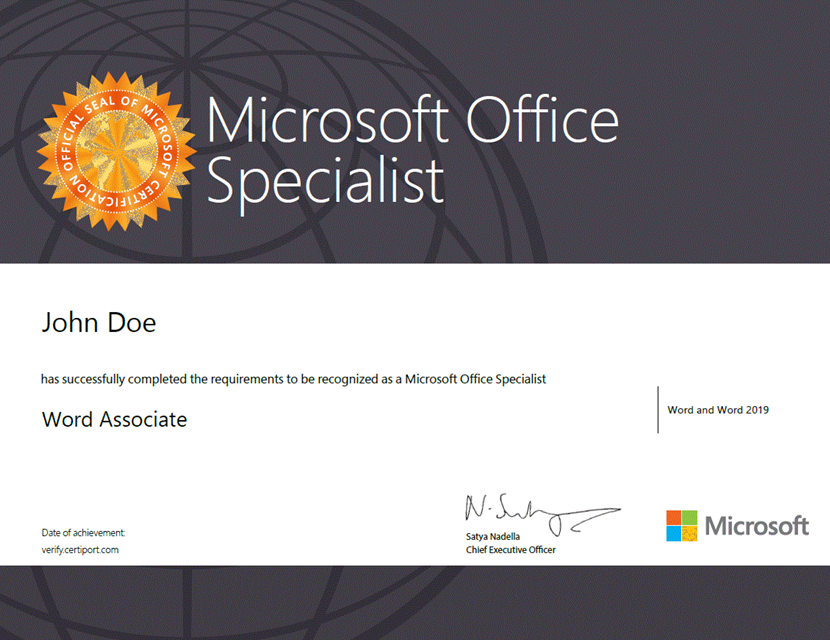 Contoh Sertifikat Microsoft Office Specialist